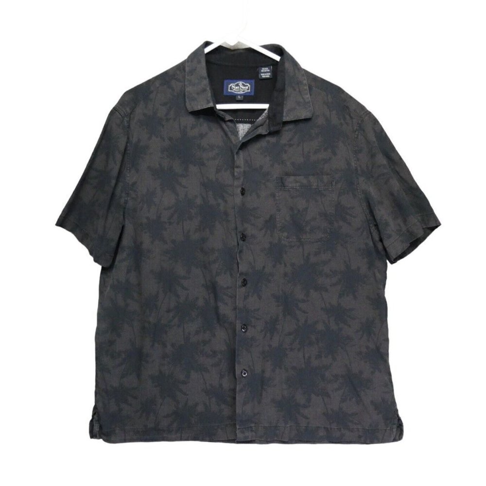 Nat Nast Shirt Mens L Short Sleeve Button Up Silk‎ Blend Luxury Hawaiian Palm